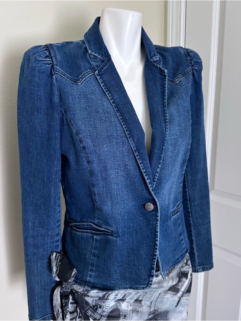 INC International Concepts Dark Blue Denim Blazer Jacket
